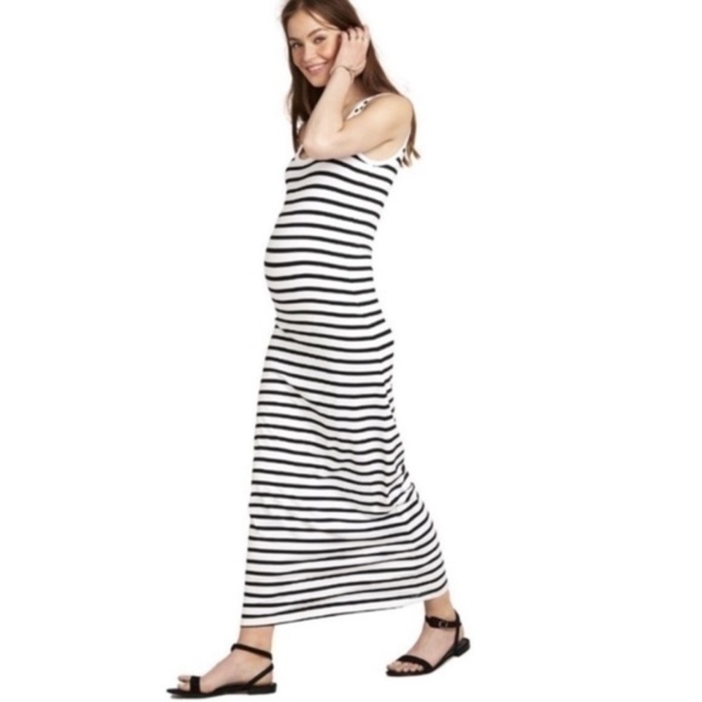 HATCH The Long Body Tank Dress in Black and White Stripe - Size Petite